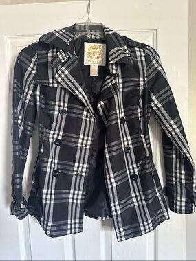 Wet Seal Black & White Plaid Double-Breasted Trench Jacket